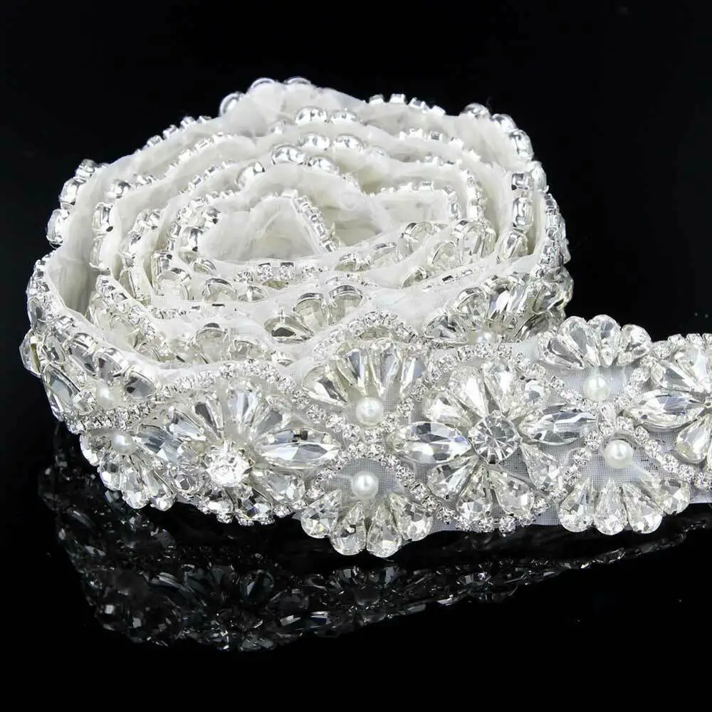 

1 Yard Silver Rhinestone Applique Trim Sew/Iron on Bridal Costume DIY Craft