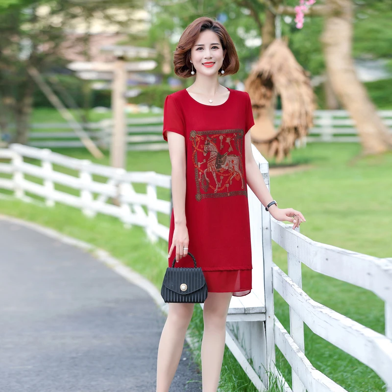 

2021 Summer Chiffon Dress Women Casual Short sleeve O-Neck Printed Dress Ladies Plus Size Loose Beach Dress