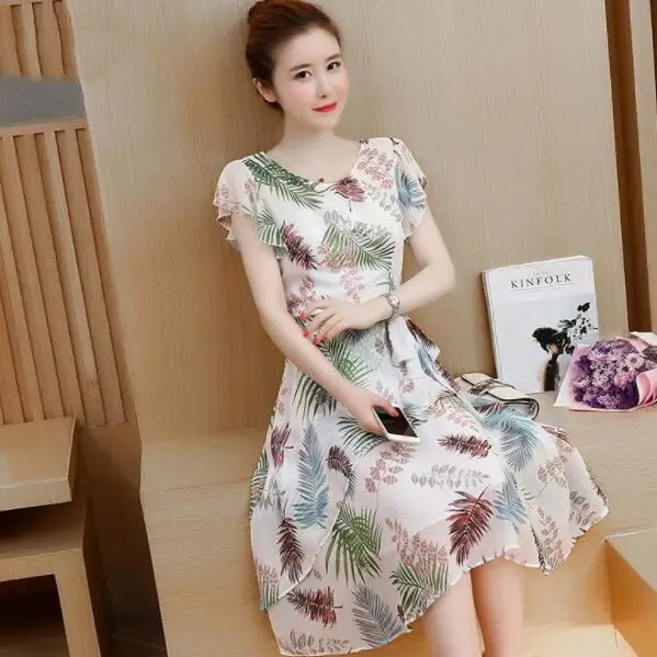 2020 летнее платье с коротким рукавом для работы OL женское Бохо А-силуэта Белое