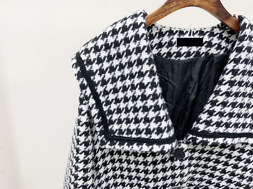 

ZCSMLL Korean Autumn and Winter Vintage Women Blazers Navy Collar Single-breasted Loose Wild Pocket Woolen Short Style Jacket