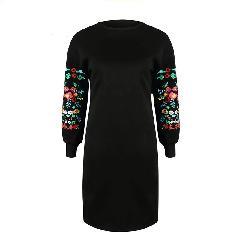 

Women's Long Sleeve Dress Autumn Winter 5XL O-Neck Printed Black Casual Loose Dress 2020 Elegant Party Warm Dress Fashion New