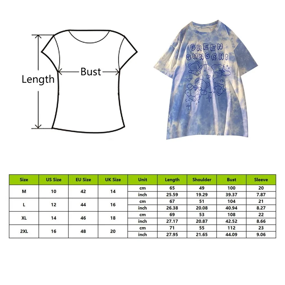 

Cute Bear Tshirt y2k Streetwear Summer Oversized T Shirt Women Harajuku Short Sleeves Tops Tee Hip Hop Tie Dyed Tshirt Funny