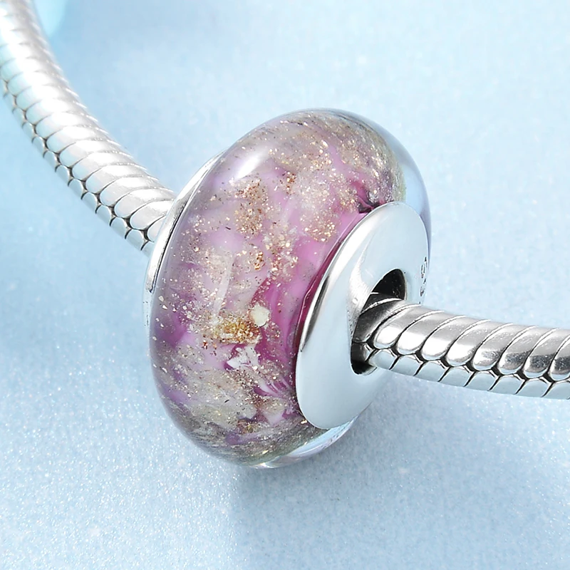 

Authentic 925 Sterling Silver Sparkling Pink Murano Glass Beads Fit Original europeu Charms Bracelet Jewelry