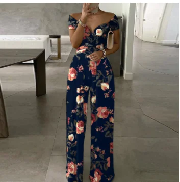 

2021 New Sexy Women's One-shoulder Solid Color Jumpsuit Elegant Sleeveless Loose Jumpsuit