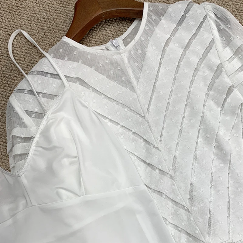 Плиссированное жаккардовое платье в горошек стиле ретро с высокой талией и