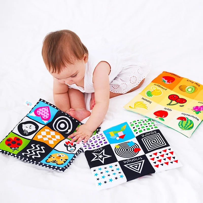 

HS Cartoon Baby Cloth Book Toys Number Color Animals Fruit Baby Rattles Mobiles Education Toys for Newborn Baby Toys 0-12 Months