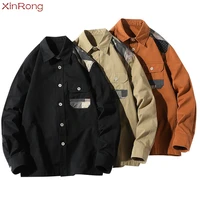 korean version of the spring and autumn new fashion youth urban casual retro tooling mens stitching shirt multi style selection