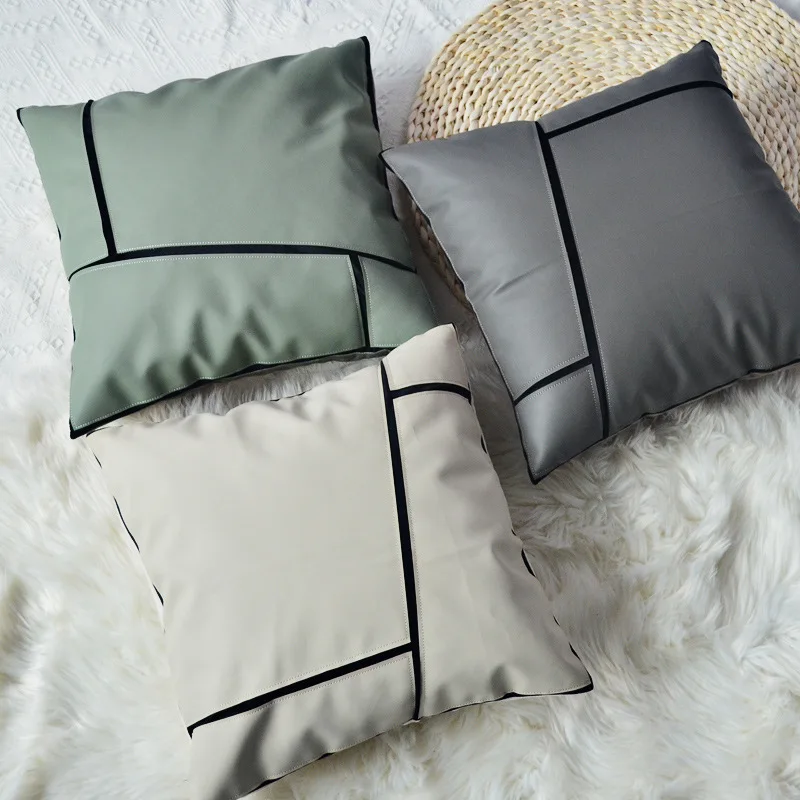 

2021 New Solid Pu Leather Geometric Pillow Cushion Cover Rectangle Splicing Cushion Cover Car Waist Pillowcase Sofa Decor 30x50