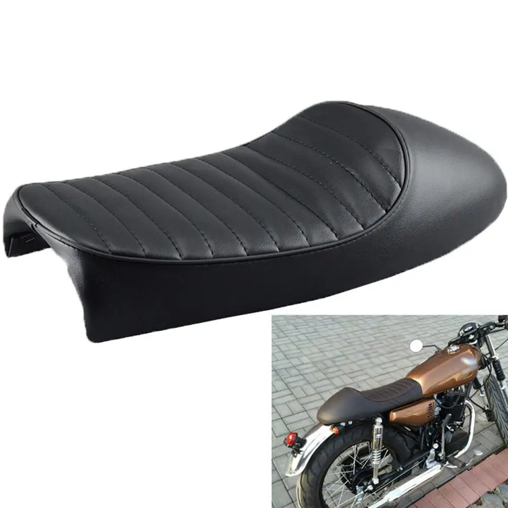 Черный мотоцикл кафе гонщик сиденье на заказ Винтаж горб седло плоский поддон