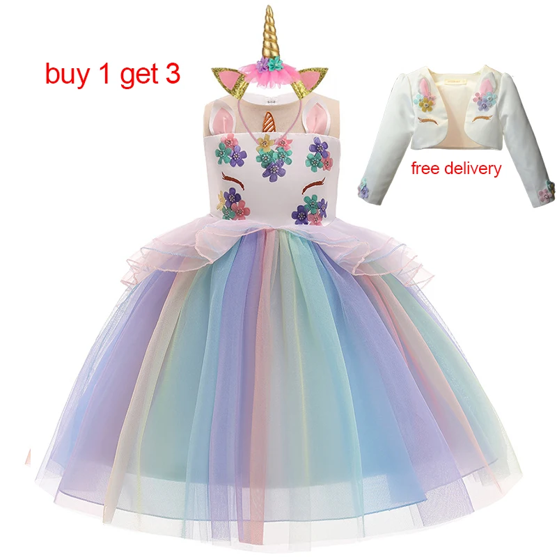 2021 Christmas Dresses For Girls In Easter Unicorn Party Costumes Children 3 Pieces Clothes Elegant Princess Dress 2 9 10 Years | Детская