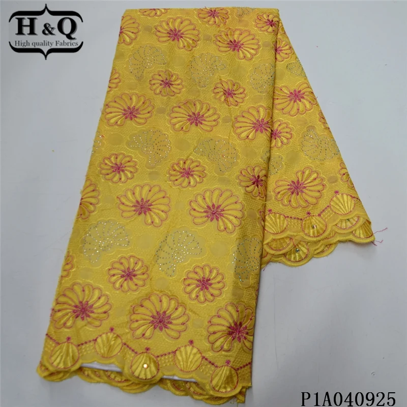

H&Q fashionable african voile lace fabric with rhinestones 2021 embroidery and stones swiss cotton net tulle for sewing dress