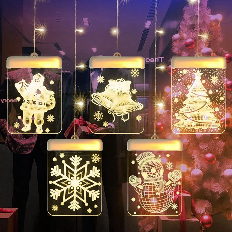 

USB 3D Christmas LED Holiday Lights Warm Light with Christmas Ornaments Light String Garlands