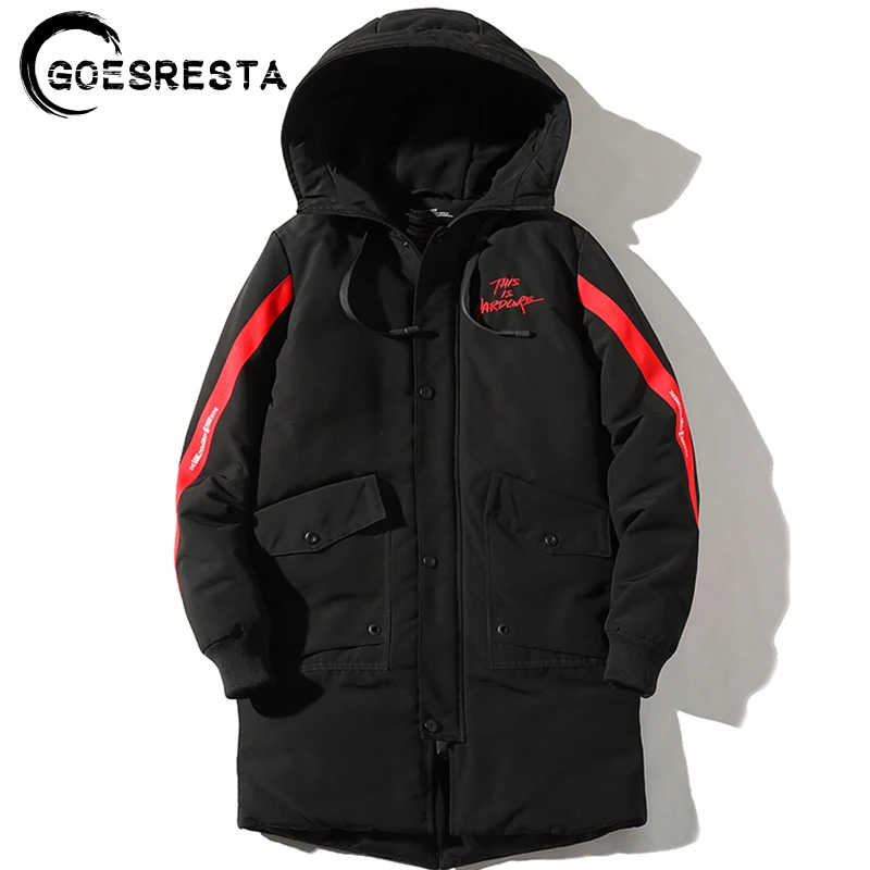 GOESRESTA Men Coat Jacket Cotton Clothing Fashion Casual Warm Long Winter Versatile Trend Hooded Ultralight Cotton Clothing Men