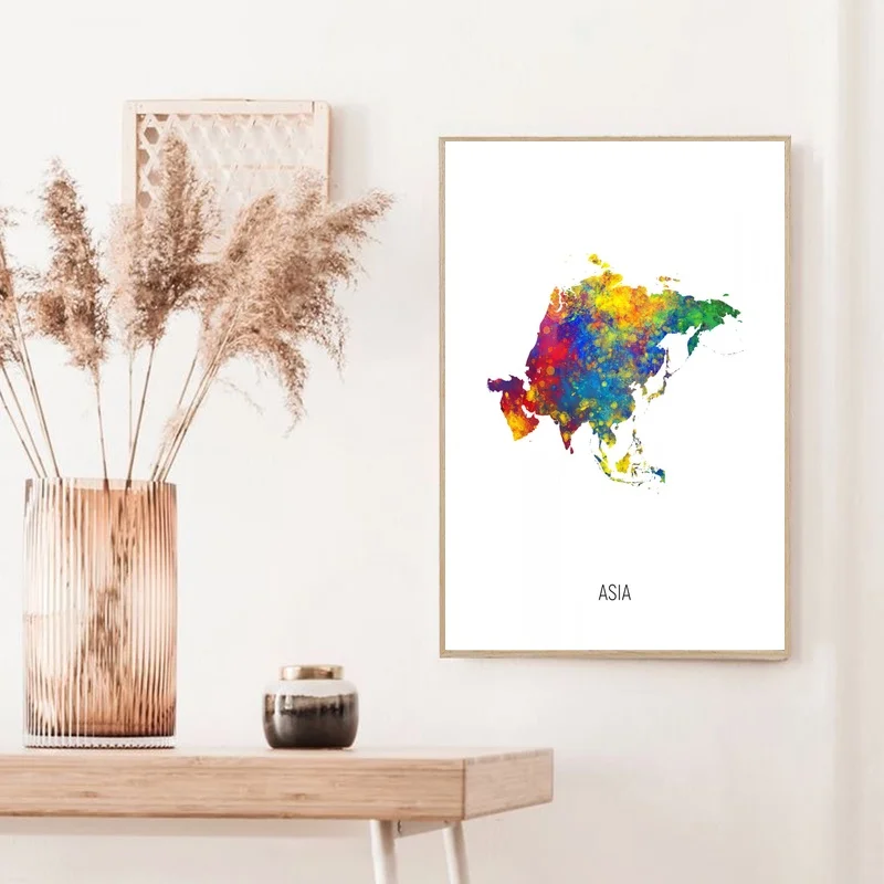 

Карта Азии, акварельный художественный Печатный холст плакат