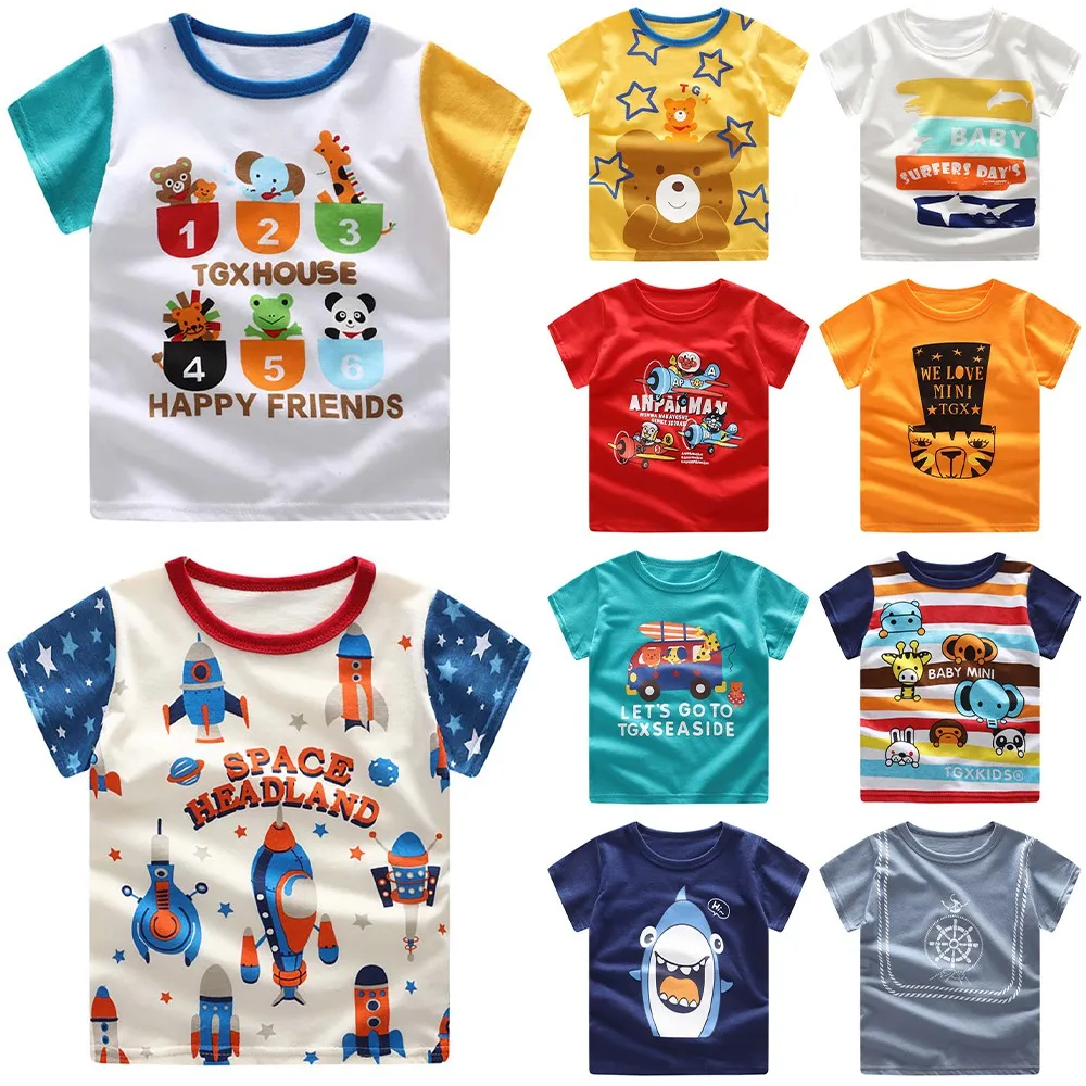 

Children Girls Summer Short Sleeve Cute Cartoon Printed Cotton Top Boys Loose Casual Fashion Round Neck Comfortable T-shirt