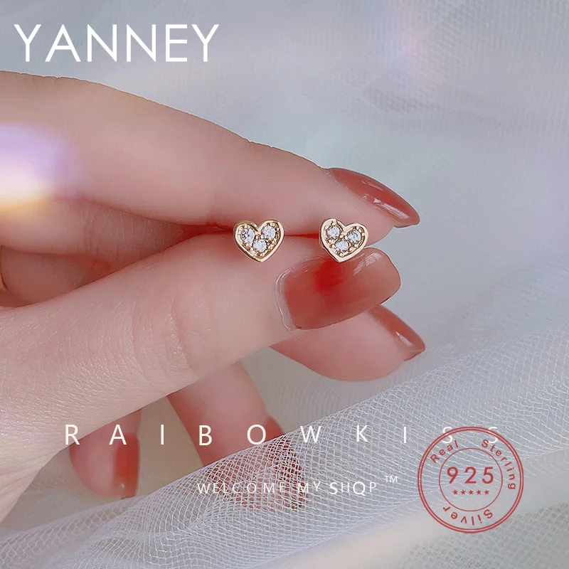 

YANNEY Silver Color Love Heart Inlaid Zircon Stud Earrings Fashion Women Girls Fashion Engagement/wedding Gift Jewelry