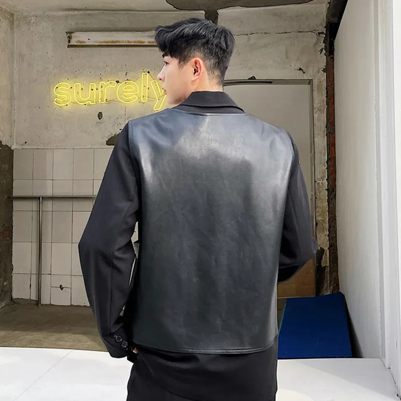 

IEFB 2021 Spring And Summer Men's Clothing Multi Pocket Rivet Design Black PU Leather Vest Sleeveless Streetwear Tops 9Y7554