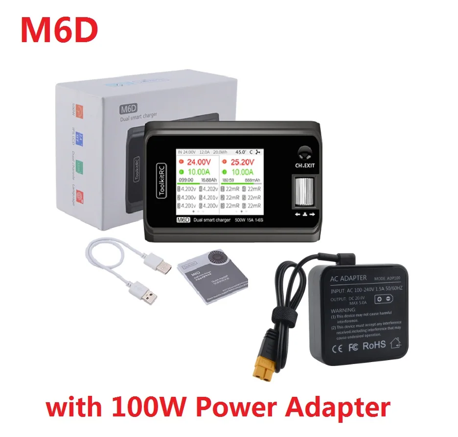 Зарядное устройство ToolkitRC M6D 15Ax2 Двухканальное мини-зарядное с выходом 1-6s Lipo LiHV Lion