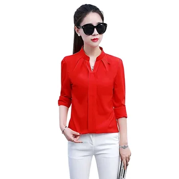 Summer Women Chiffon Blouse Shirts Ladies White Elegant Sexy V-neck Blouse Long Sleeve Shirt Female Office Shirt 2020 1