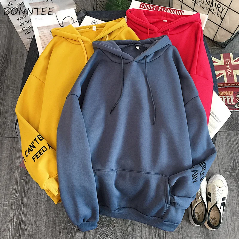 Женская толстовка с капюшоном зимняя теплая свободная буквенным принтом