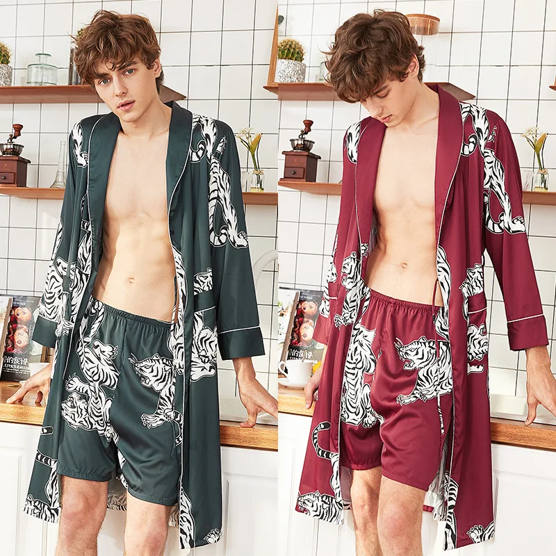 Летняя мужская Шелковая пижама из двух предметов, атласная Мужская одежда для сна, свободный костюм из искусственной кожи, ночная рубашка, д... от AliExpress WW