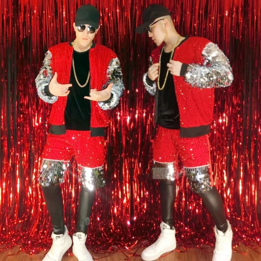 Сценический костюм в стиле хип-хоп с блестками и рок-танцовщица 2018 Tide Male Bar Singer DJDS
