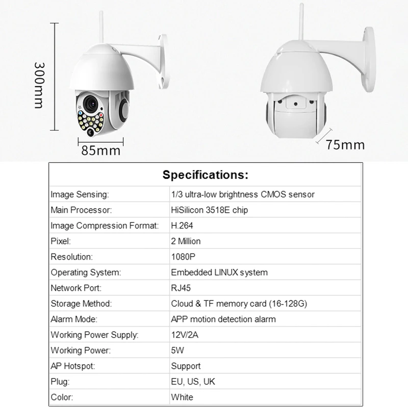

1080P 17 LED Light 3 Night Vision Modes Smart Wifi IP Camera Automatic Tracking IP66 Two-way Audio Dome Outdoor Monitor CCTV