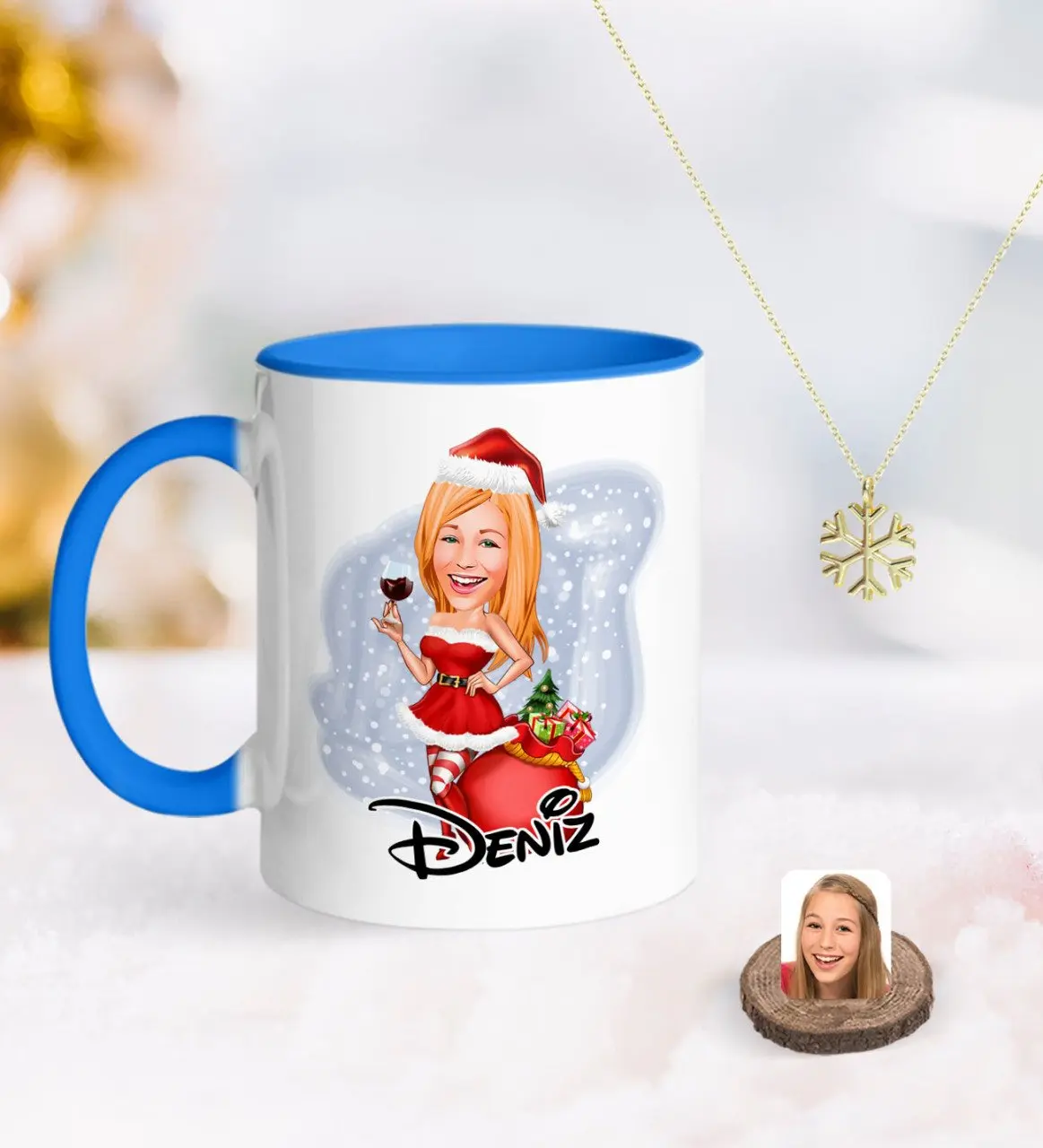 

Персонализированные Для женщин 'S Новый год карикатура синего кружка и снежную погоду их Kolye-1