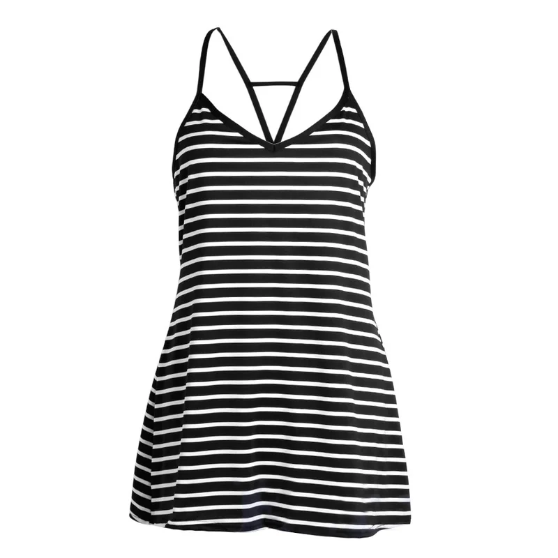 

Fashion Female Summer Cool Stripes Loose V-neck Halter Dress