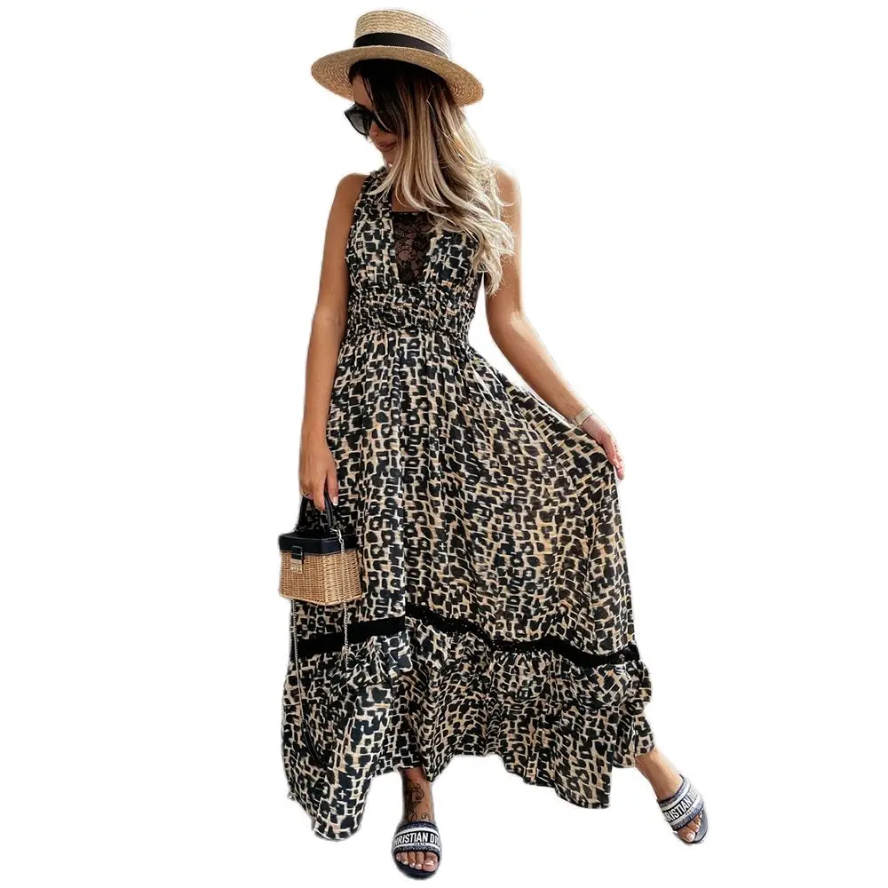 Женское платье без рукавов с V-образным вырезом и богемным принтом | Женская