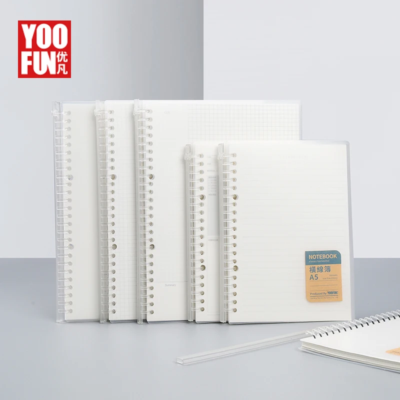 

Youfan 2021 New Arrival Push Clip Reusable Loose Leaf Notebook PP B5 Wordpad Grid Line Inner Pages A5 Removable Scrapbook