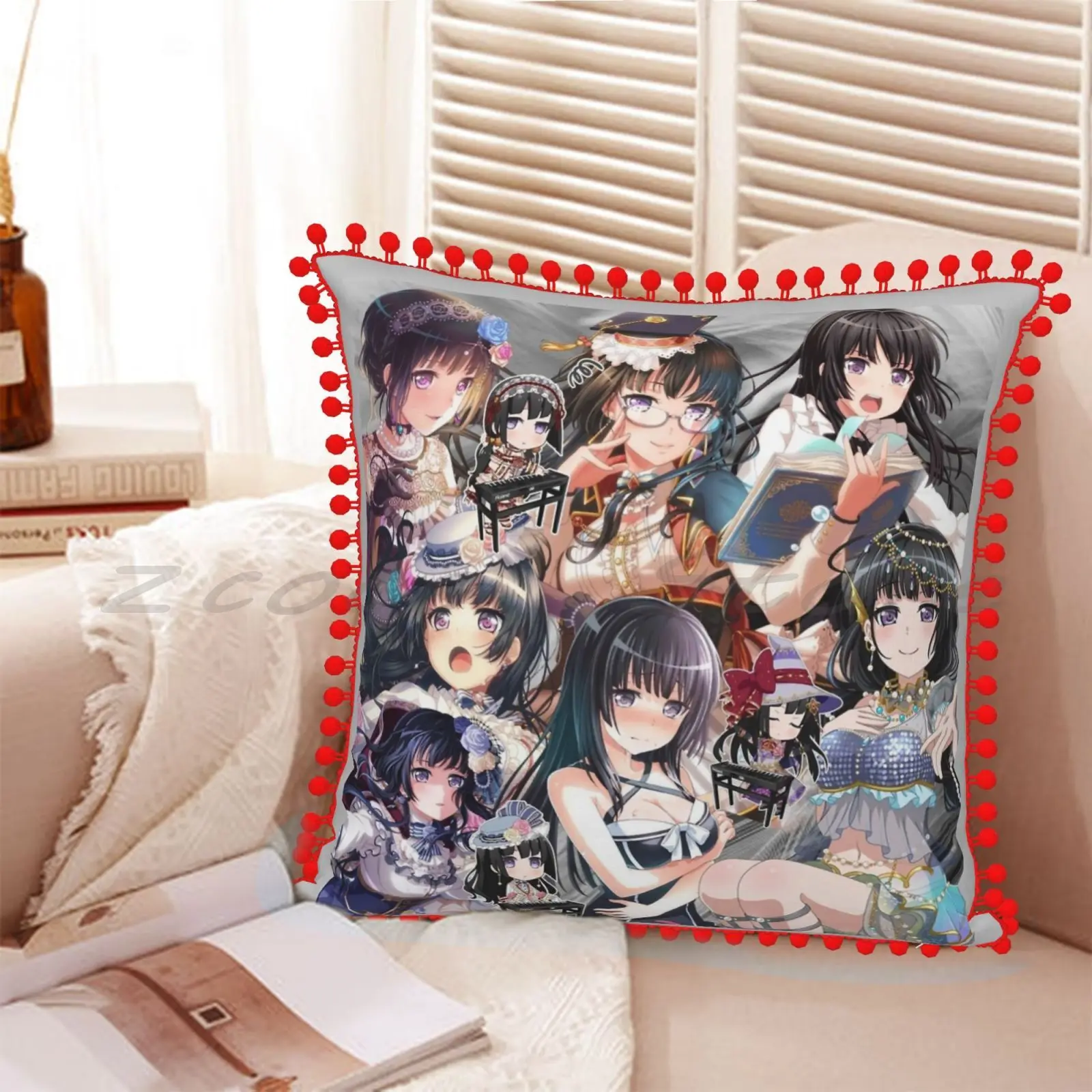 Rinko Shirokane Explosion! Pillowcase Lettering Throw Pillow Cover Cotton Flax Plush Pompom Bandori Bang Dream Girls | Дом и сад