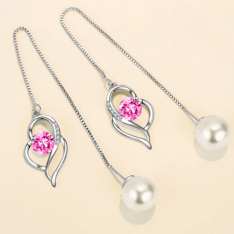 NEHZY 925 Sterling Silver Women's Fashion Long Tassel Earrings with Crystal Zircon Pearl and Heart Design image 5
