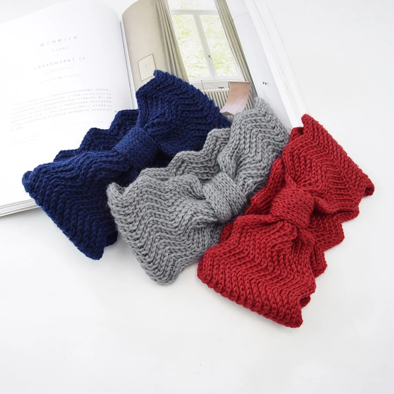 

Ear Warmer Wool Knitted Headband Solid Wide Hairband Head Wrap Winter Elastic Turban Handmade Big Wave Shaped Hair Accessories