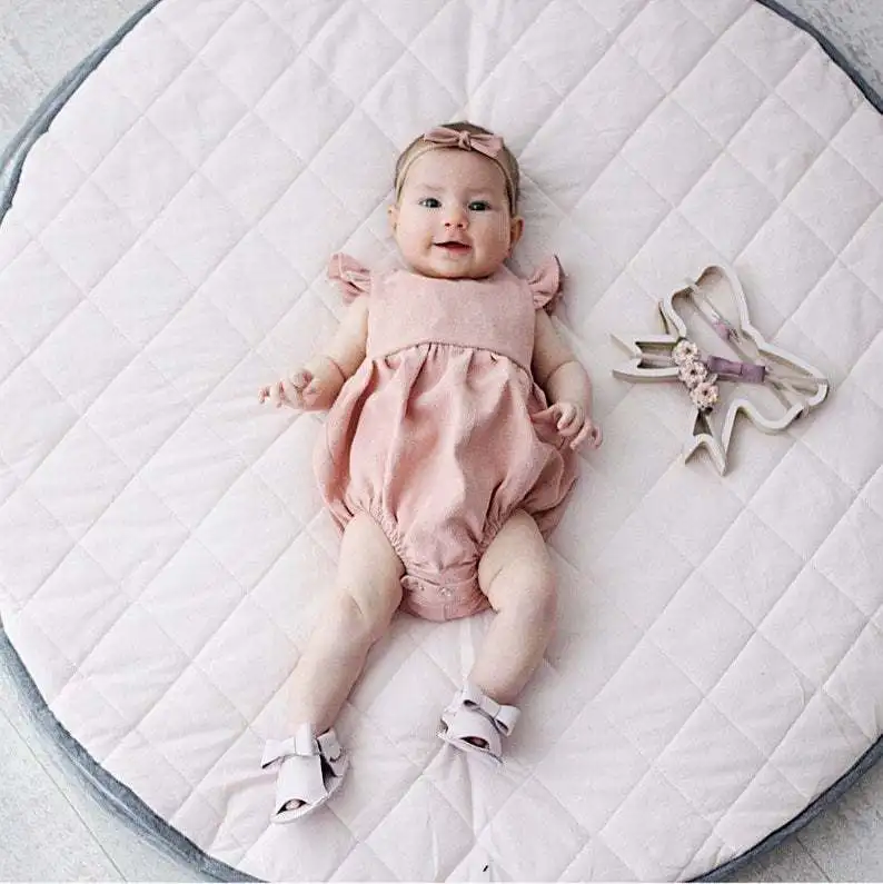 

3-24M Baby Girls Summer Cotton Linen Ruffle Fly Sleeve Jumpsuit Triangle Climb Clothes Solid Color Kids Outfit Romper