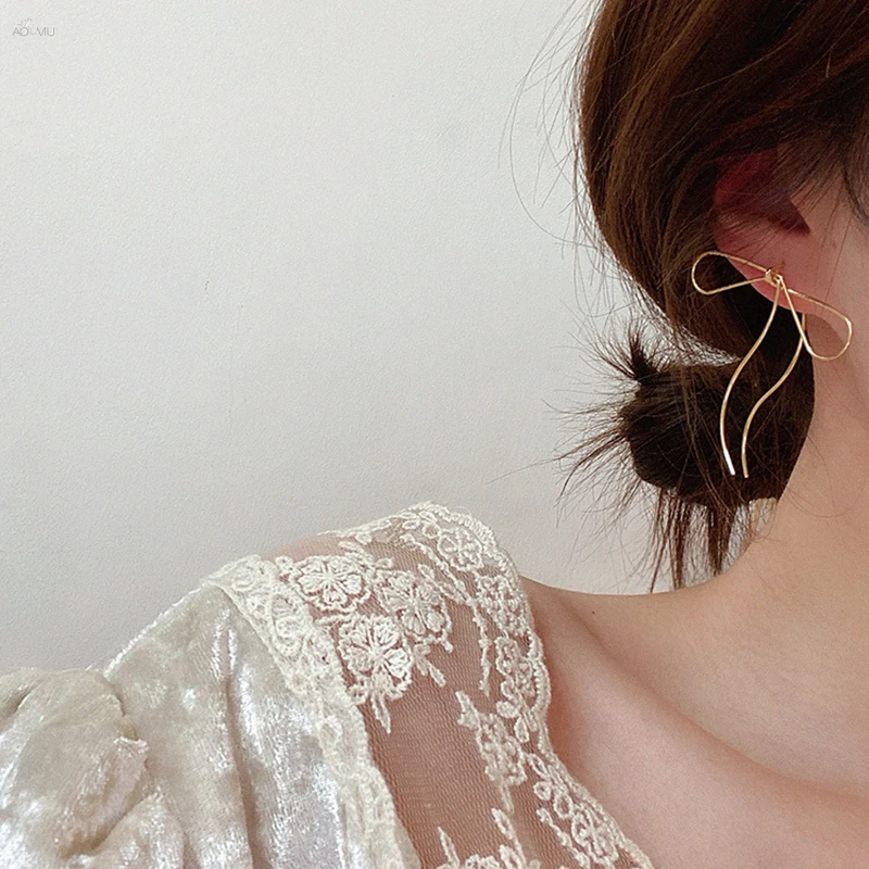 Женские металлические серьги-бабочки AOMU золотистые/Серебристые серьги в