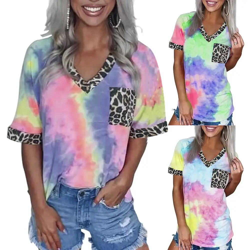 Женская футболка с V образным вырезом коротким рукавом и карманами|Футболки| |