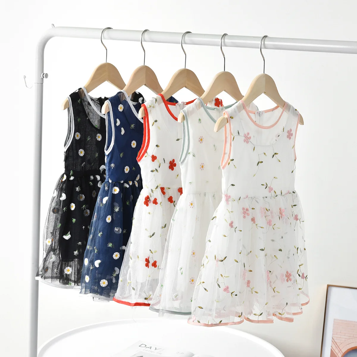 Thunderers Summer Kids Princess Dress Girl Sleeveless Printed Floral Mesh Party Casual Children Clothes | Детская одежда и обувь