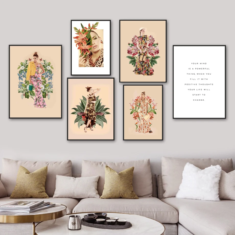 

Scandinavian Style Fashion Woman Flower Wall Art Canvas Painting Nordic Posters And Prints Wall Pictures For Living Room Decor