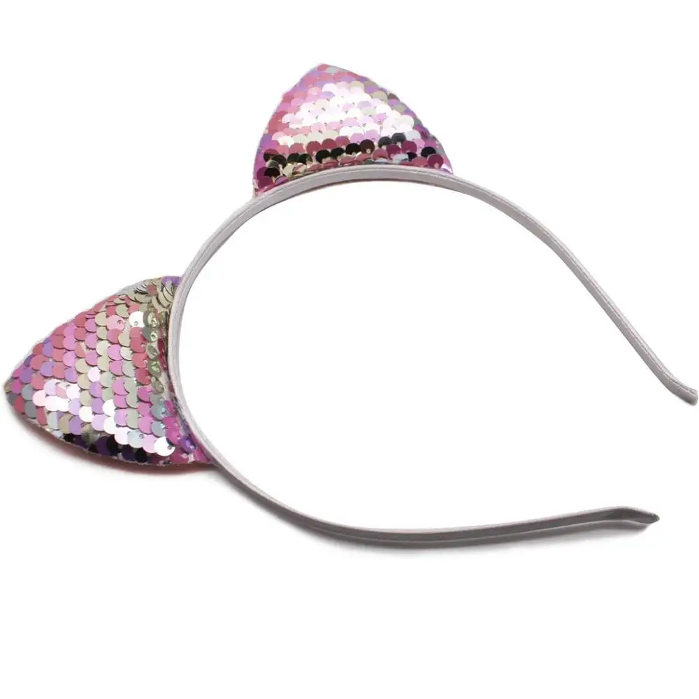 

20 Colors Reversible Sequins Cat Ears Headbands for Girls Plastic Hair Hoop Sequins Bows headbands Hair Accessories for Girls
