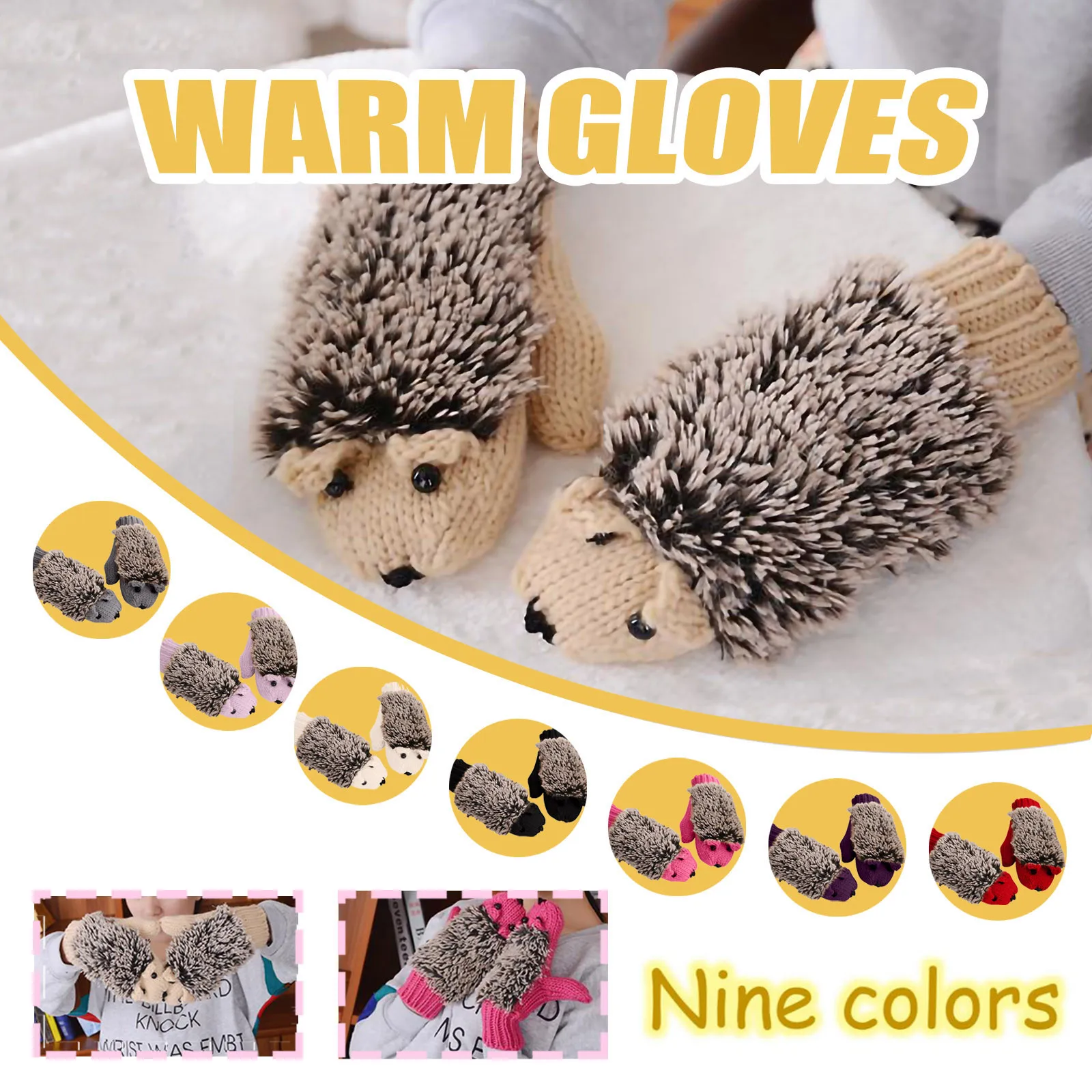 

Cartoon Hedgehog Women Gloves Wool Double Layer Thermal Tactical Gloves Women Insulation With Finger Weave Tactical Gants