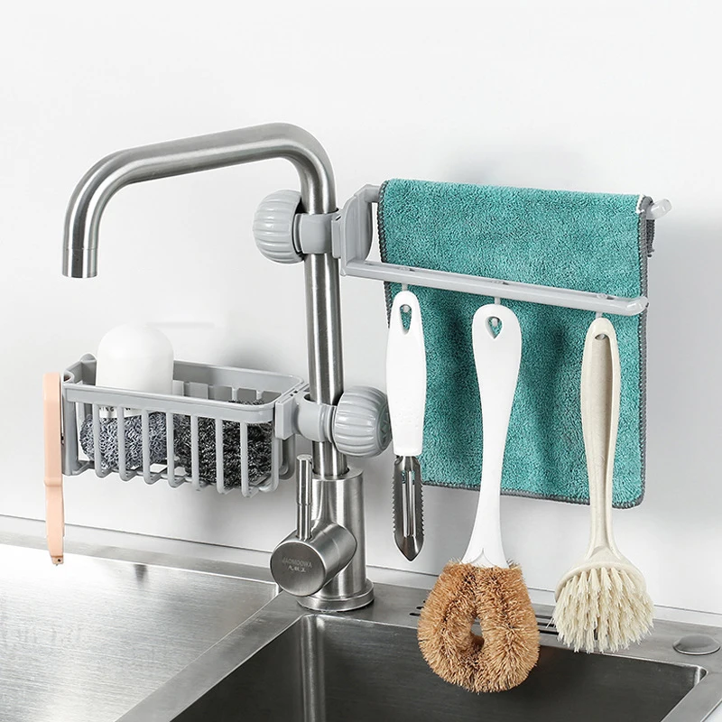 

Adjustable Faucet Storage Rack Dishcloth Drainage Rack Kitchen Tool Bathroom Nail Free Kitcheh Accessories Sink Storage Rack