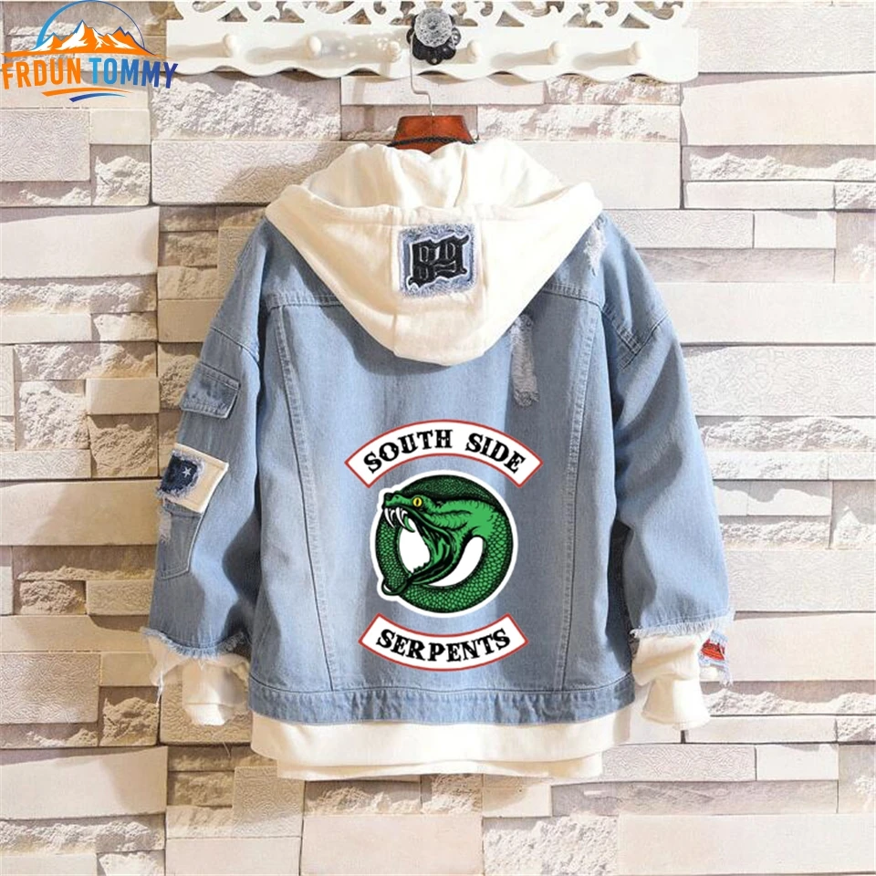 Логотип ривердейл печатных джинсовые куртки для мужчин и женщин Southside змеи