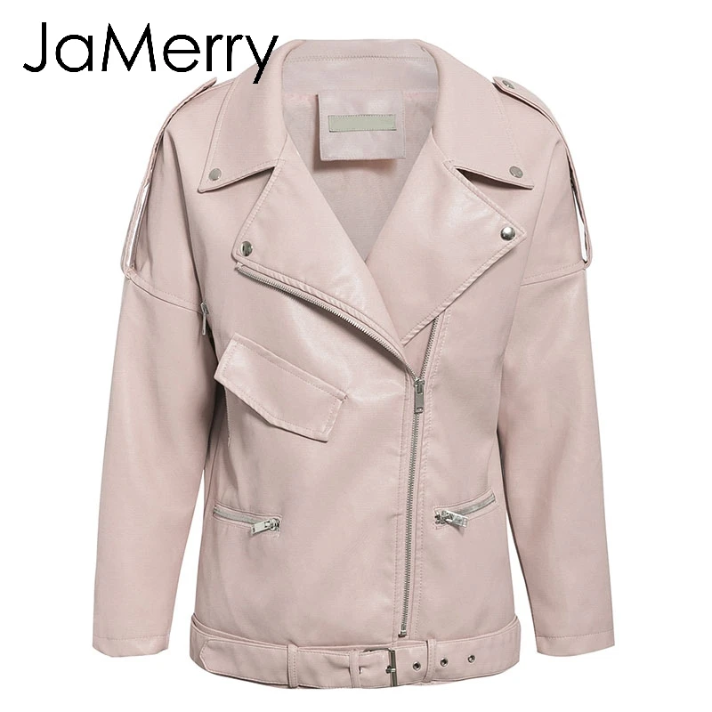 JaMerry/Модная куртка из искусственной кожи pu Женская на молнии с длинным рукавом