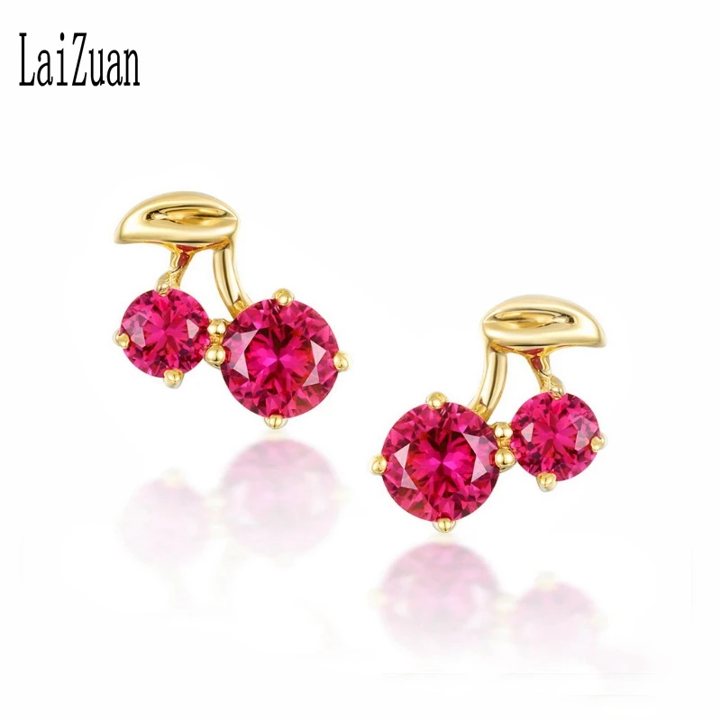 

LaiZuan Solid 18K (AU750) Yellow Gold Round Genuine red Topaz Stud Earrings For Women Girl Trendy Cute Fine Jewelry Elegant Gift