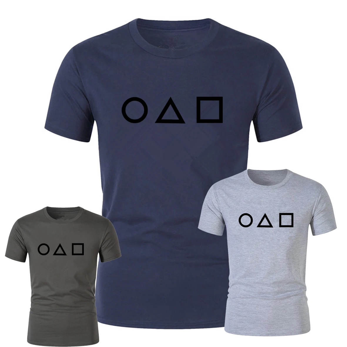 

Free Chipping 100 Cotton T-shirt Large Harajuku T-shirt Men's O-neck Squid Game Jacquard Top Summer Short Sleeve Loose