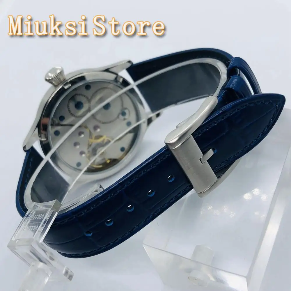 Стерильные мужские часы Corgeut 44 мм серебристый чехол синий циферблат кожаный