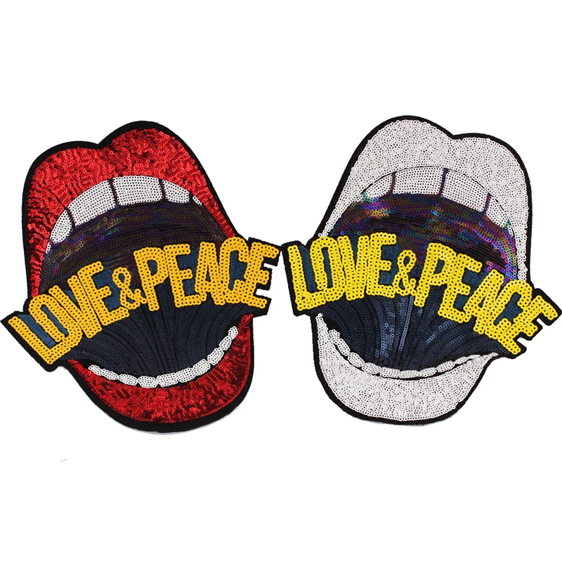 "LOVE& PEACE" большие красные губы хип-хоп рэпер железная одежда для аппликации вышитые блестки нашивки для одежды DIY мотив аппликация