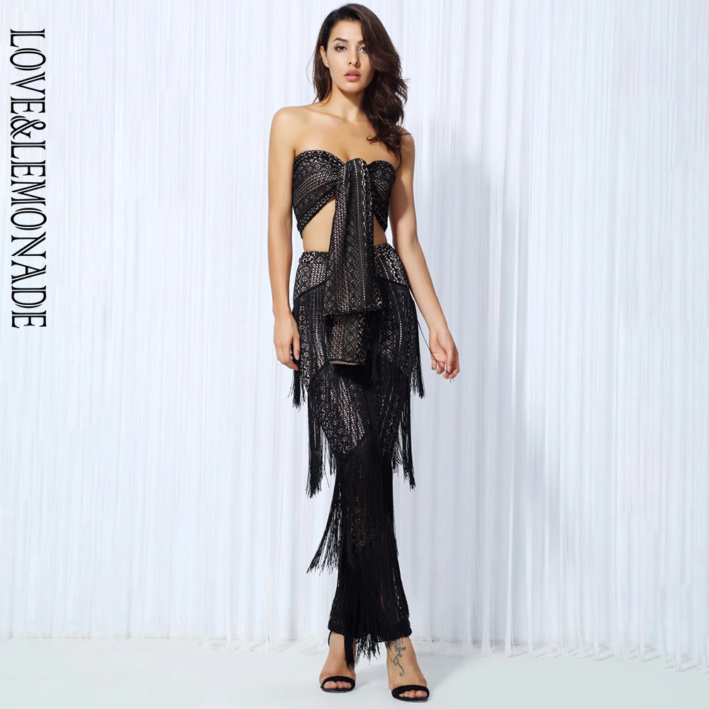 LOVE & LEMONADE/черный кружевной ремень с рюшами и кисточками Комплекты из двух