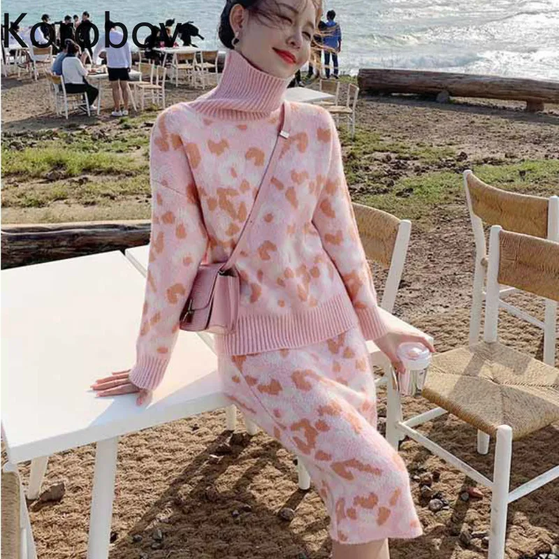 Korobov осень зима корейский леопардовый узор водолазка с длинным рукавом свитер и